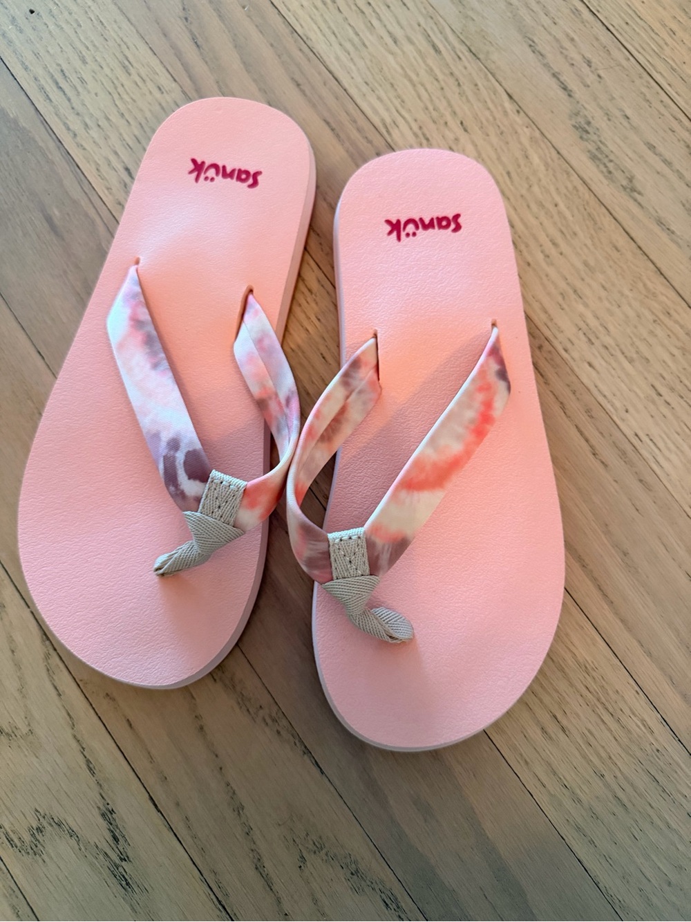Sanuk Pink Tie-Dye Strap Girls' Flip Flops